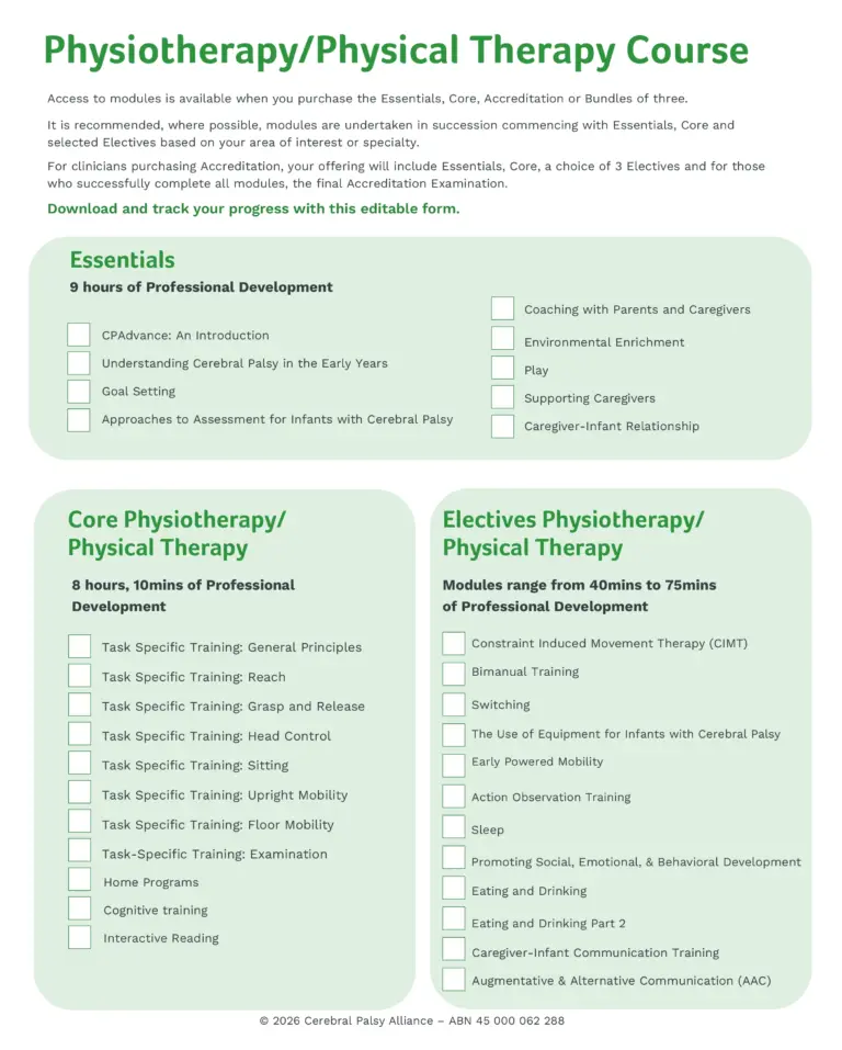 Physiotherapy course sheet